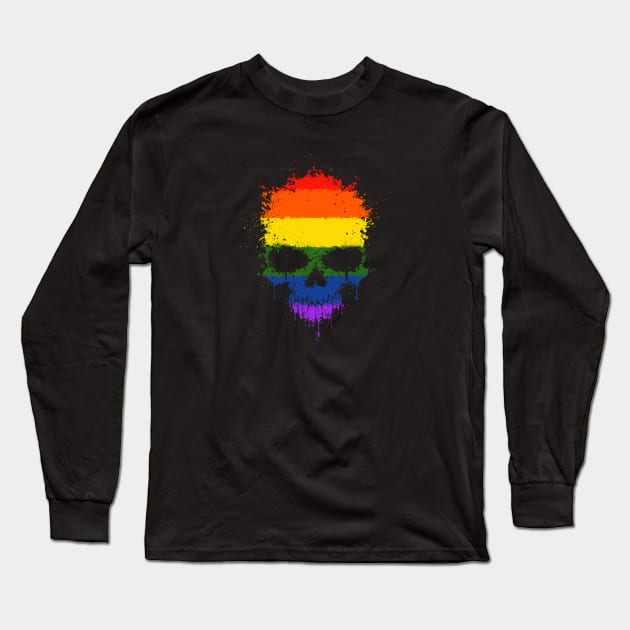 Chaotic Gay Pride Rainbow Flag Splatter Skull Long Sleeve T-Shirt by jeffbartels